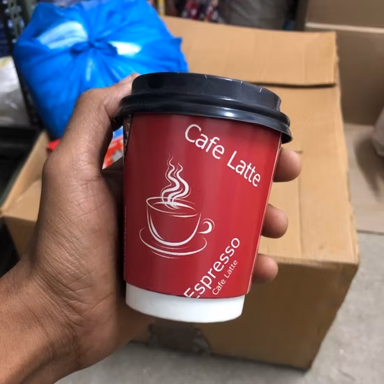 Tasse épaisse biodégradable de tasse de papier d'emballage de double paroi jetable pour la boisson chaude